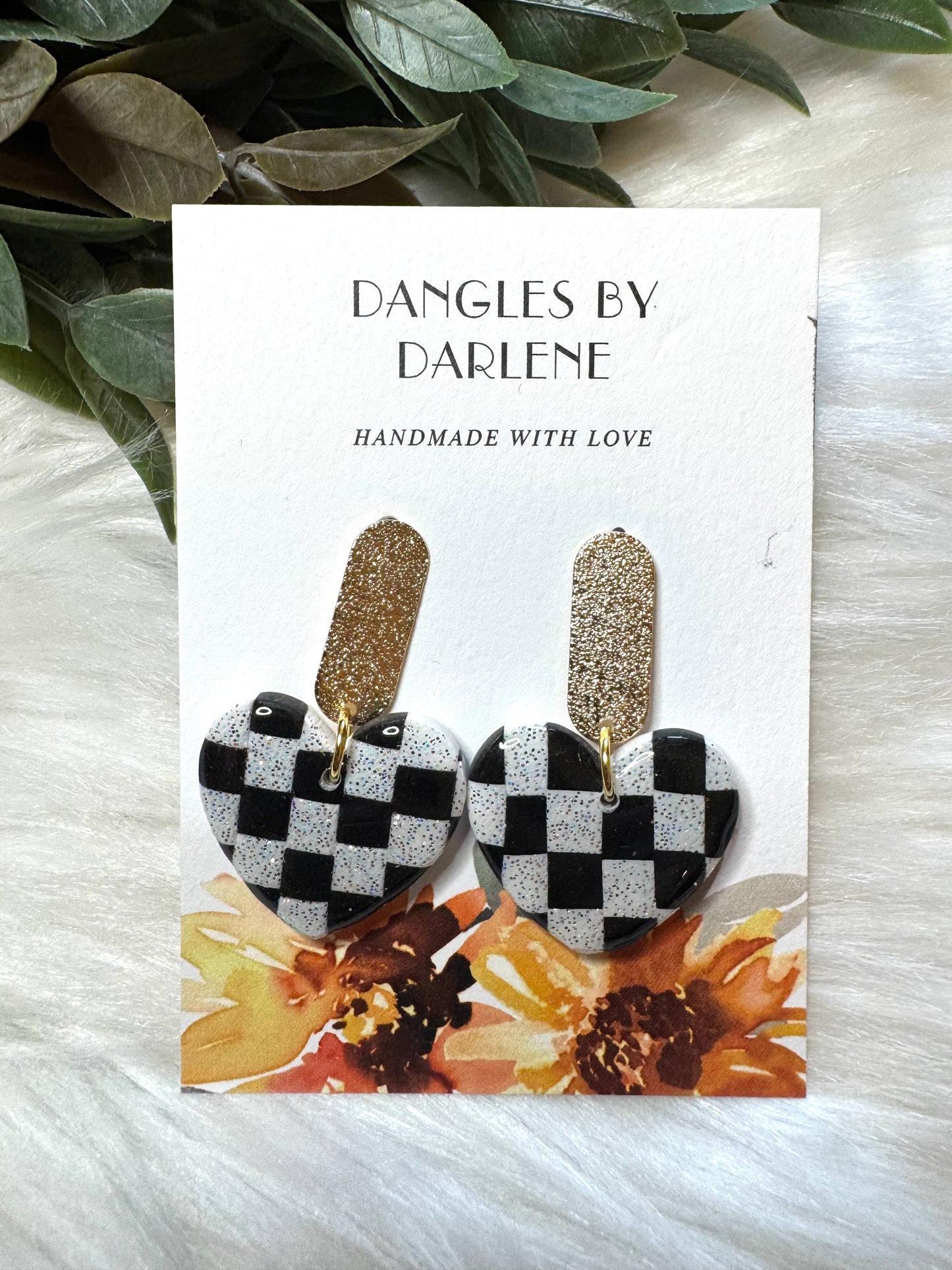 Checkered Heart Dangles