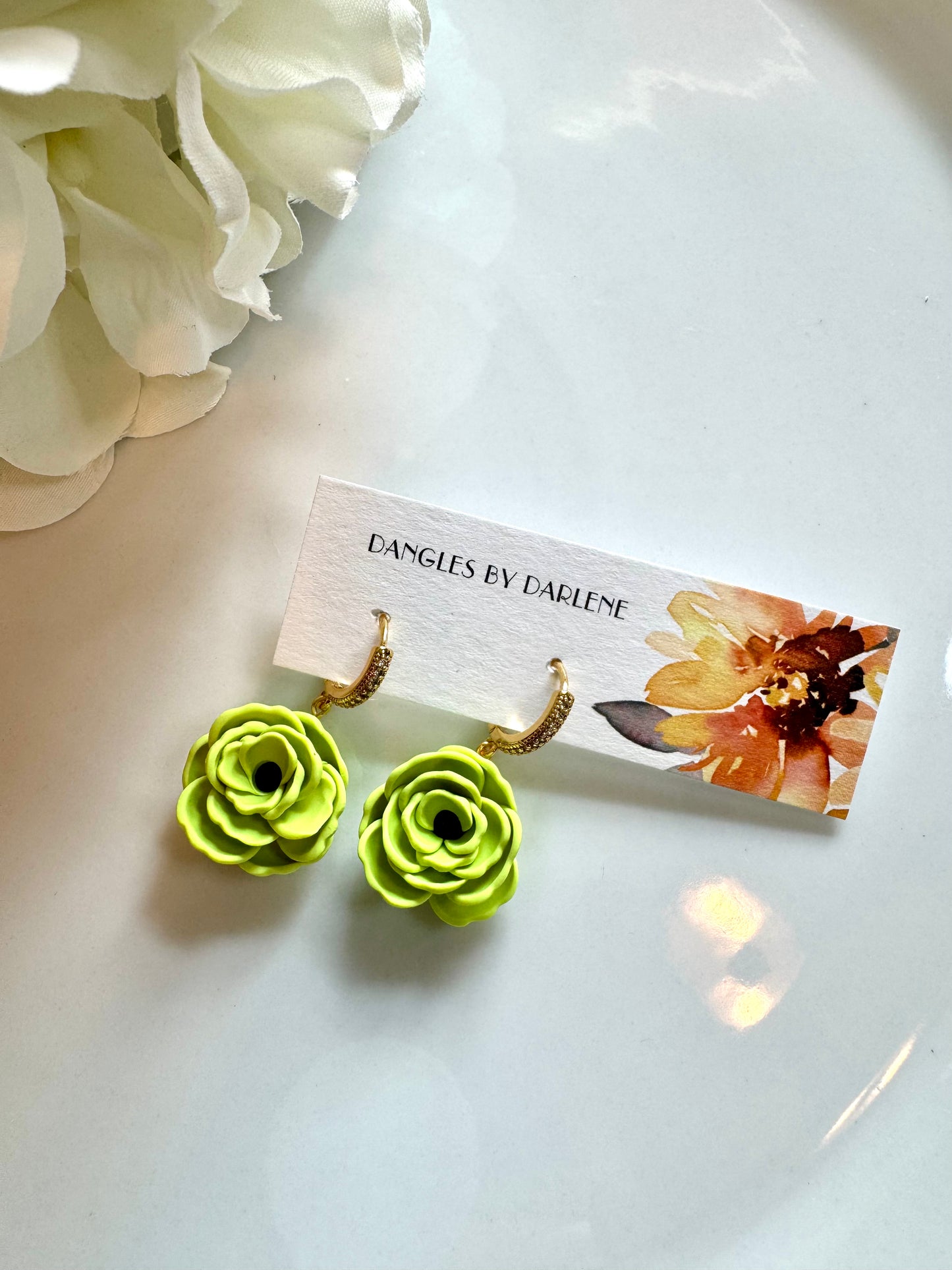 Lime Green Flower Hoops