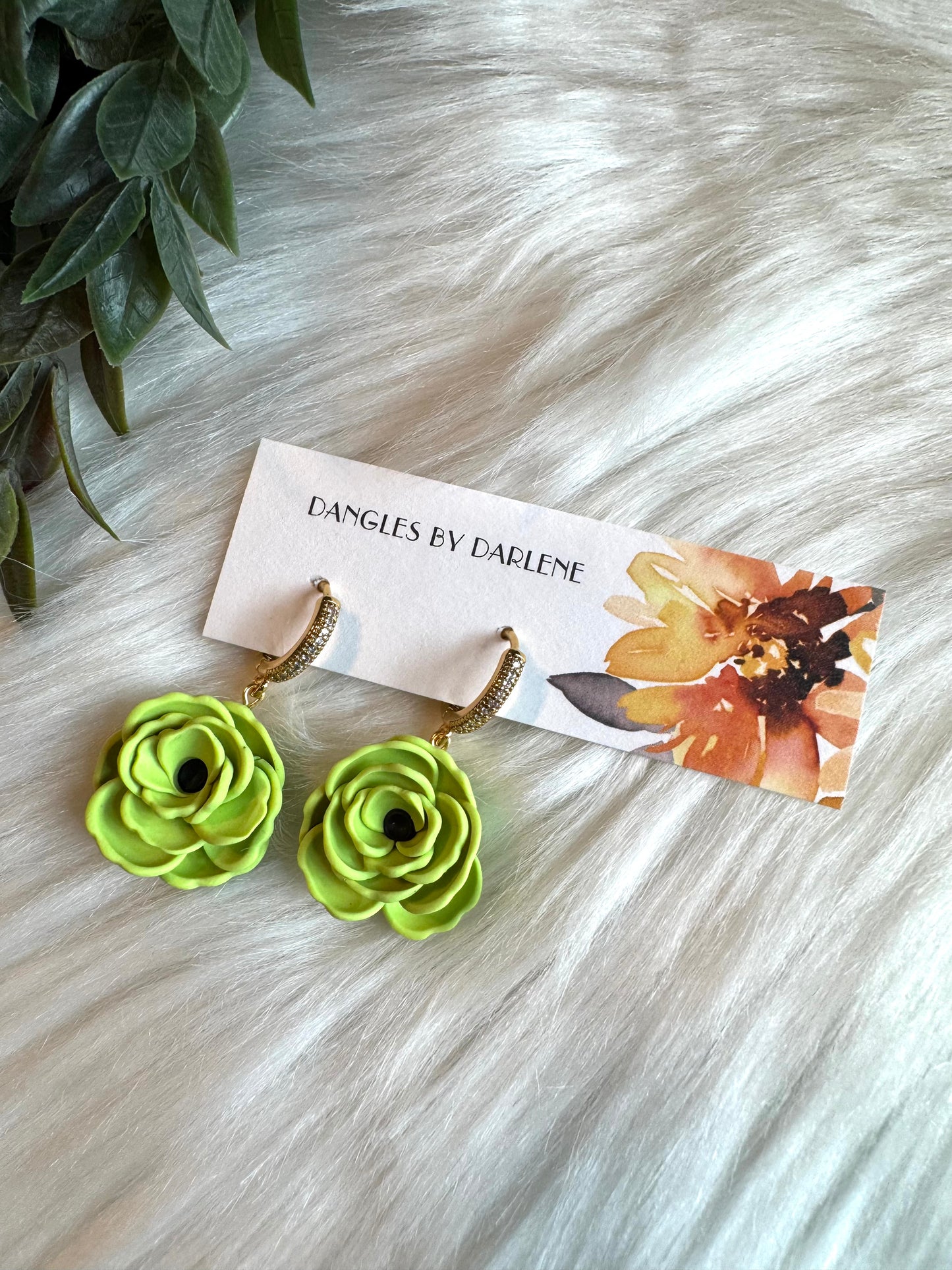 Lime Green Flower Hoops