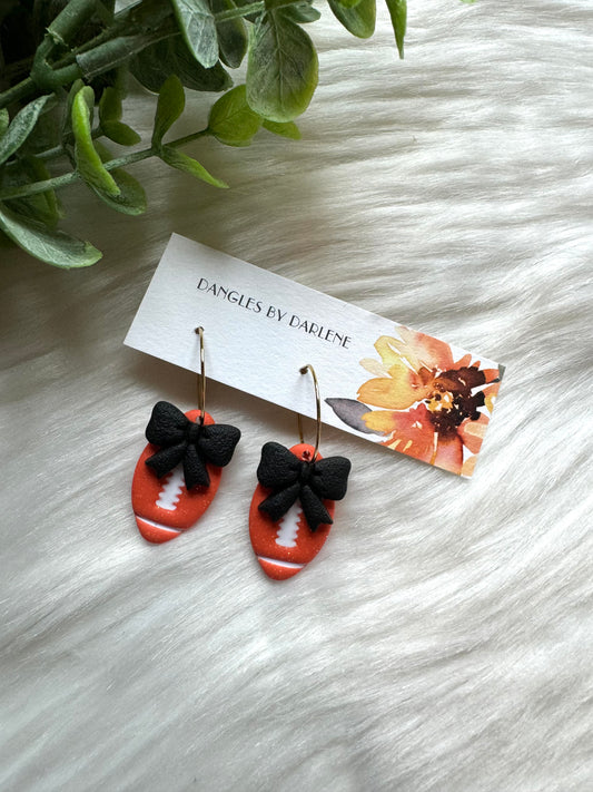 Orange & Black Football Bow Hoops