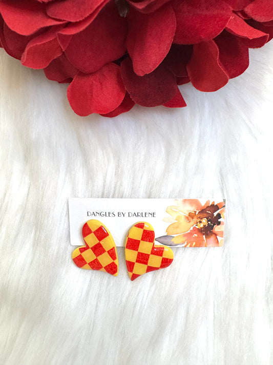 Checkered Heart Studs
