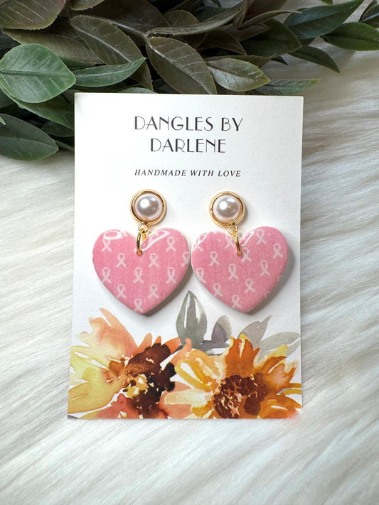 Pink Ribbon Heart Dangles #2